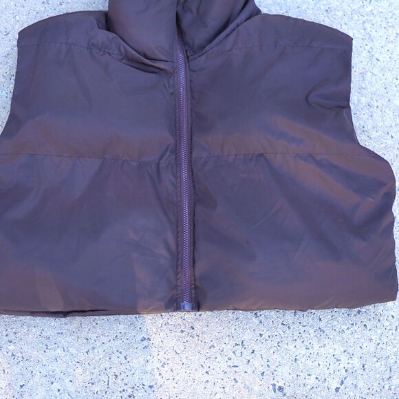 PLT Plus Cropped Puffer Vest XL Brown Utility Gorpcore Quilted Zip Front - Picture 4 of 16